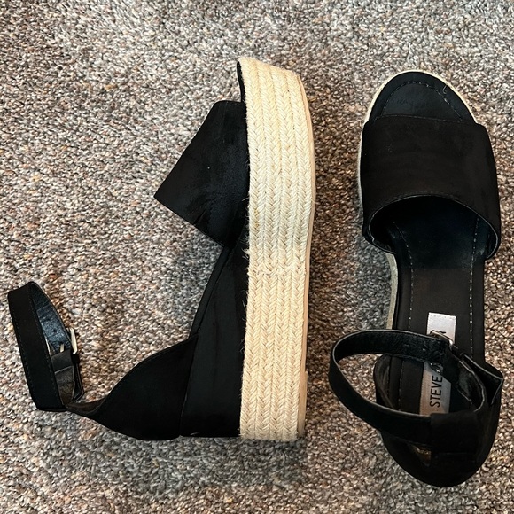 Steve Madden Black Suede Espadrille Apolo Platform Sandals - Picture 2 of 3